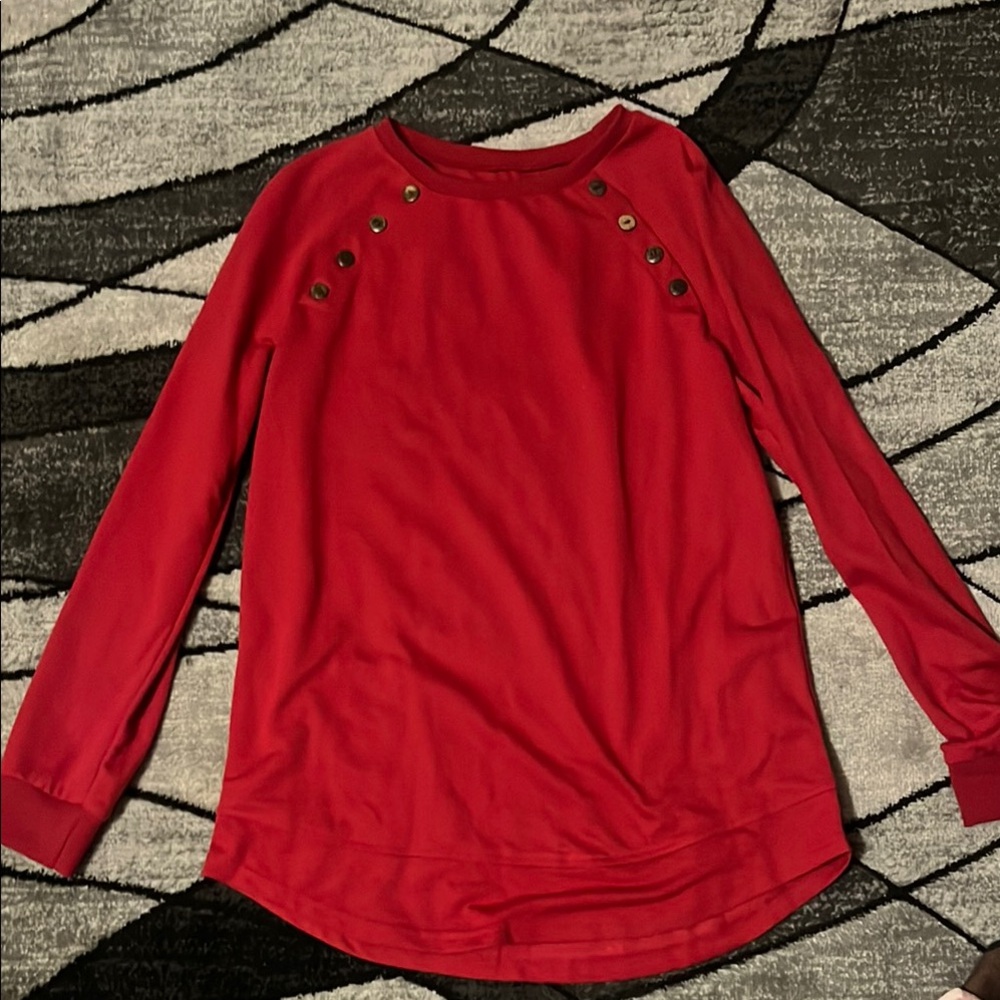 Red Button-Detail Women's Top